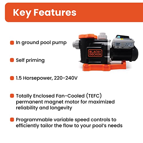 BLACK+DECKER Variable Speed Pool Pump Inground with Filter Basket, 3 HP