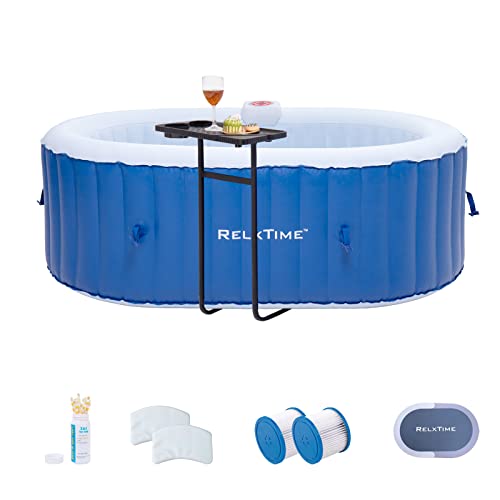 RELXTIME Inflatable Portable Hot Tub 2 Person Outdoor Air Jet Spa Oval Blow Up Hottubs with 100 Bubble jets