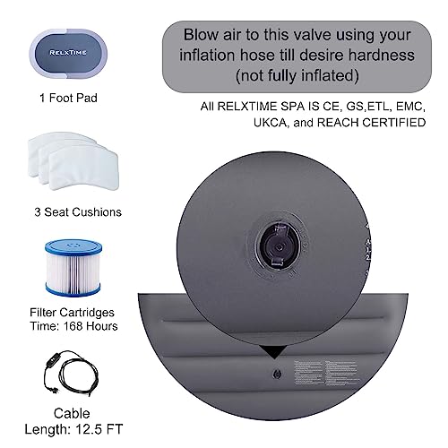 RELXTIME Inflatable Hot Tub Spa, 4-6 Person Blow Up Portable Hottub 73'' x 25.6'' AirJet