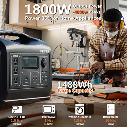 OUPES 1800W Portable Power Station, 1488Wh LiFePO4 Solar Generator