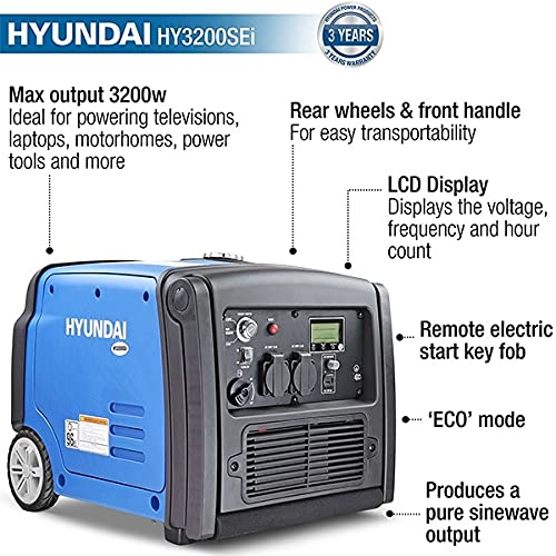 Hyundai 3200w Portable Inverter Generator, 210cc Petrol Engine