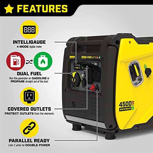 Champion Power Equipment 200988 4500-Watt Dual Fuel RV Ready Portable Inverter Generator