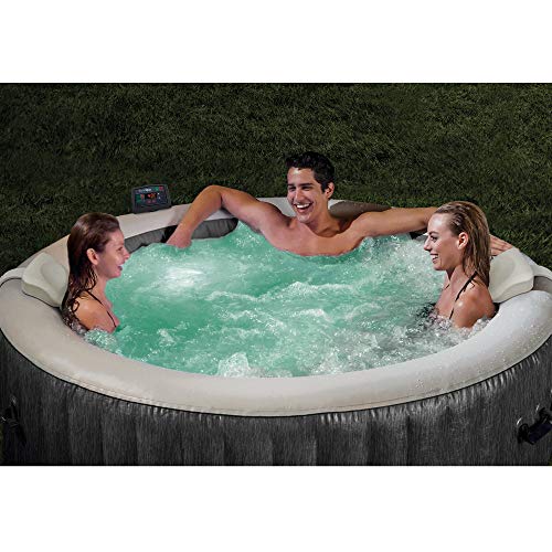 Intex Greywood Deluxe 4 Person Outdoor Portable Inflatable Hot Tub Spa with Multi-Color LED Light